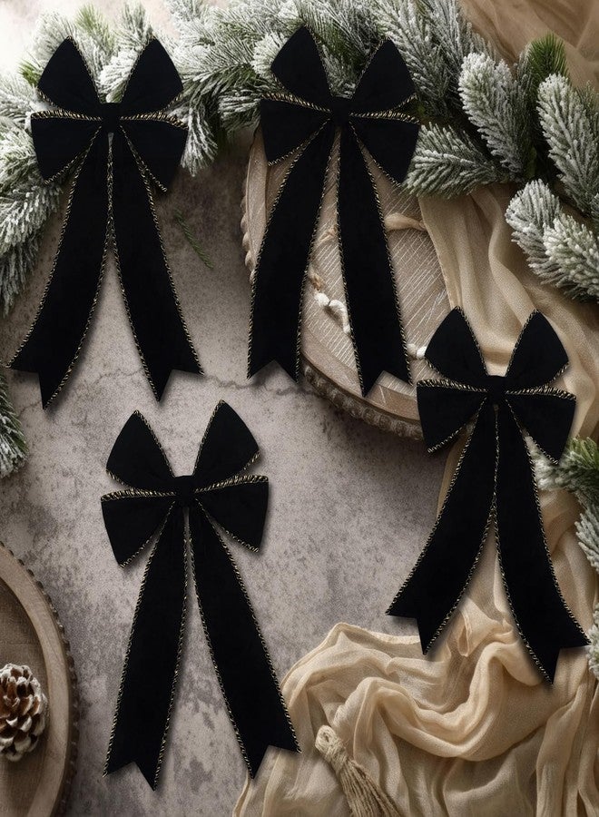 Solsew 24 Pcs Christmas Velvet Bows 5 x 7.9 Inch Rustic Velvet Christmas Tree Bows Vintage Tree Ornaments for Xmas Holiday Garland Home Decor Wedding Outdoor Indoor Decoration(Black) - Image 1